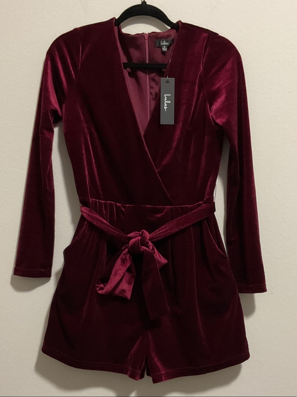Lulu's Velvet Wrap Romper-Color(Wine) - Size M